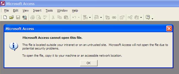 Microsoft Access Cannot Open File Outside Your Intranet Cms